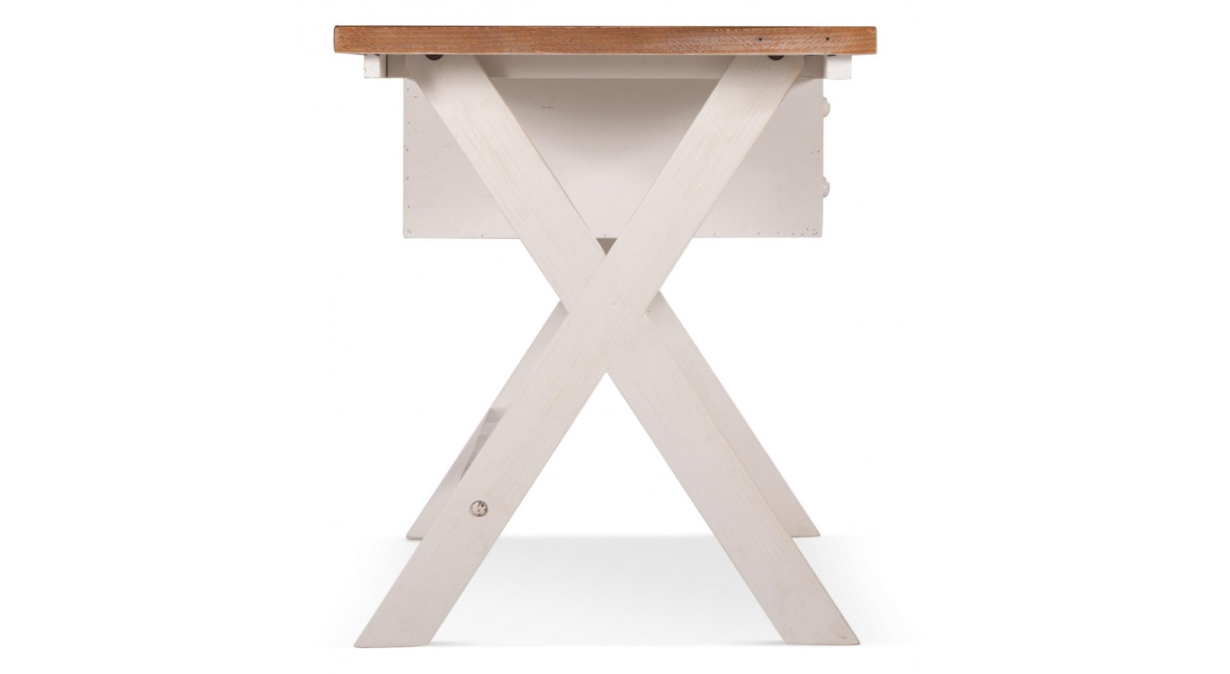 Bureau Bois Blanc Césuré 2 Tiroirs 130x66x80cm