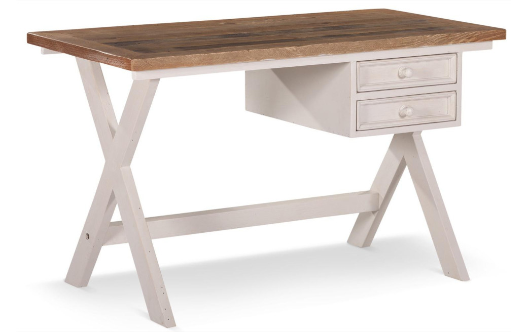 Bureau Bois Blanc Césuré 2 Tiroirs 130x66x80cm