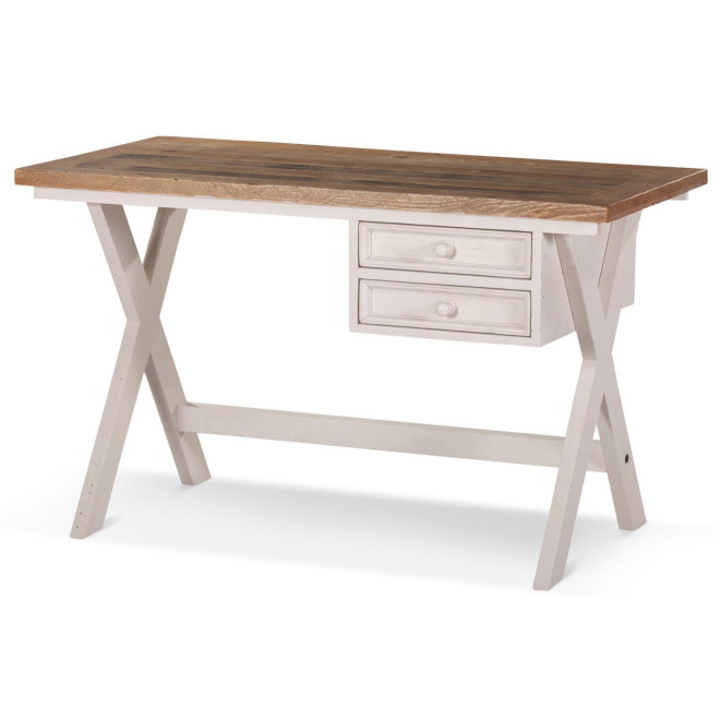 Bureau Bois Blanc Césuré 2 Tiroirs 130x66x80cm