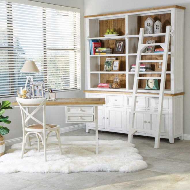 Bureau Bois Blanc Césuré 2 Tiroirs 130x66x80cm