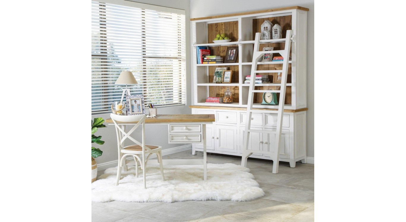 Bureau Bois Blanc Césuré 2 Tiroirs 130x66x80cm