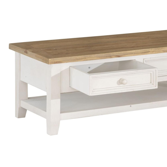 Meuble Bas Rangement Bois Blanc Césuré 2 Tiroirs 120x60x45cm