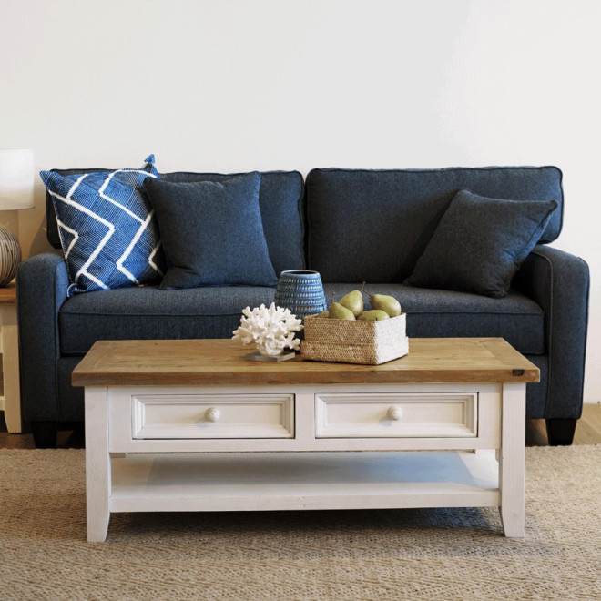 Meuble Bas Rangement Bois Blanc Césuré 2 Tiroirs 120x60x45cm