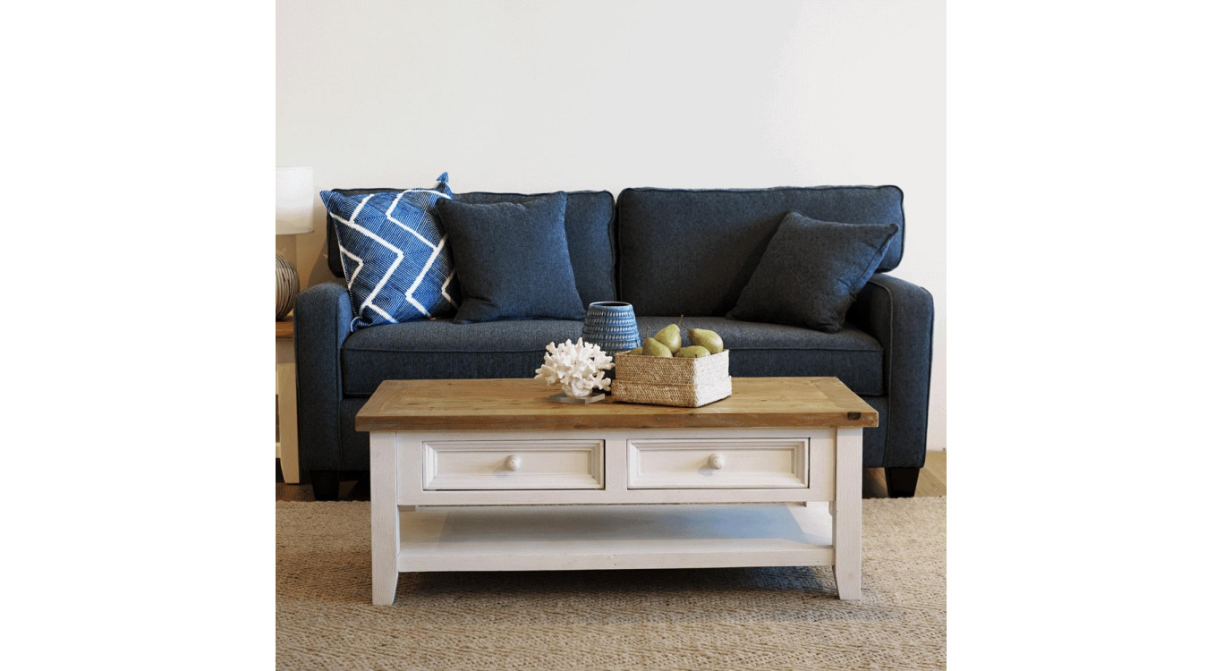 Meuble Bas Rangement Bois Blanc Césuré 2 Tiroirs 120x60x45cm