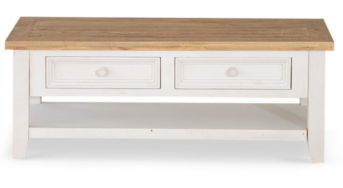 Meuble Bas Rangement Bois Blanc Césuré 2 Tiroirs 120x60x45cm