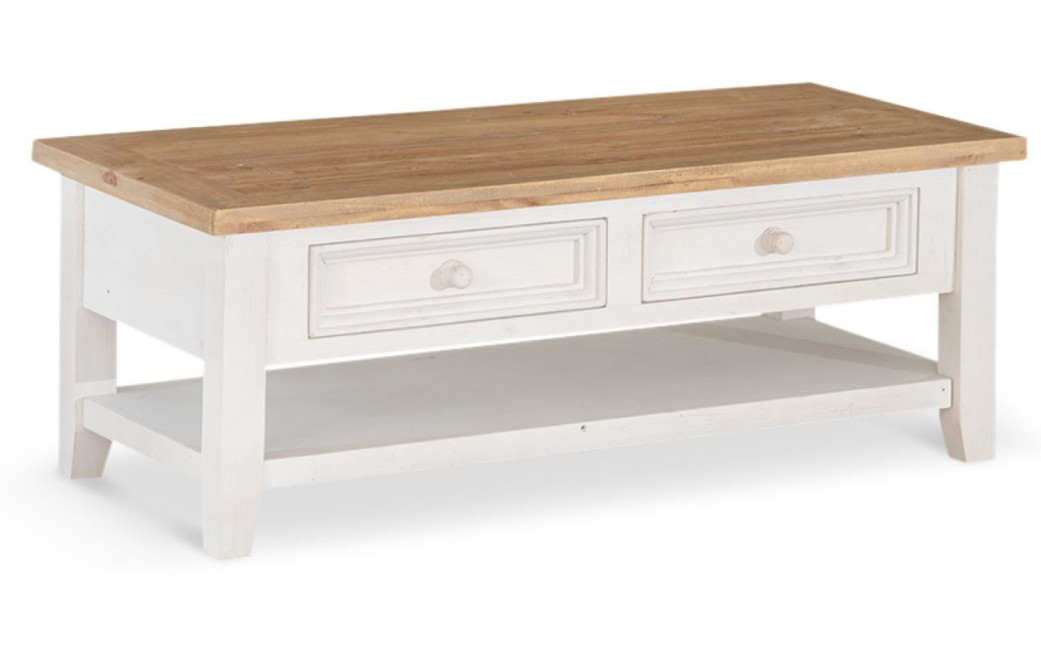 Meuble Bas Rangement Bois Blanc Césuré 2 Tiroirs 120x60x45cm