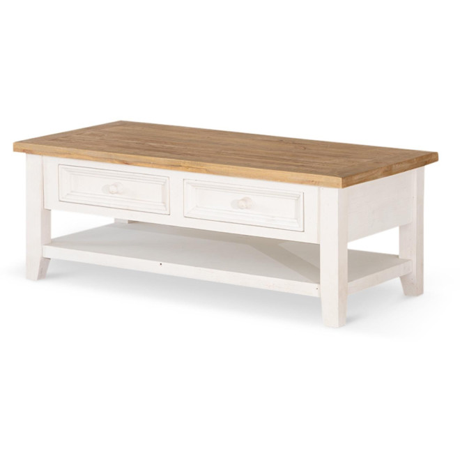 Meuble Bas Rangement Bois Blanc Césuré 2 Tiroirs 120x60x45cm