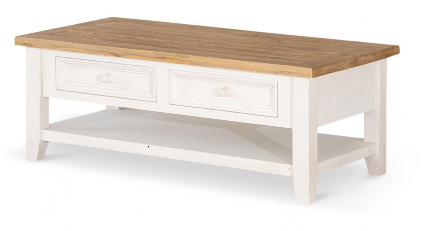 Meuble Bas Rangement Bois Blanc Césuré 2 Tiroirs 120x60x45cm