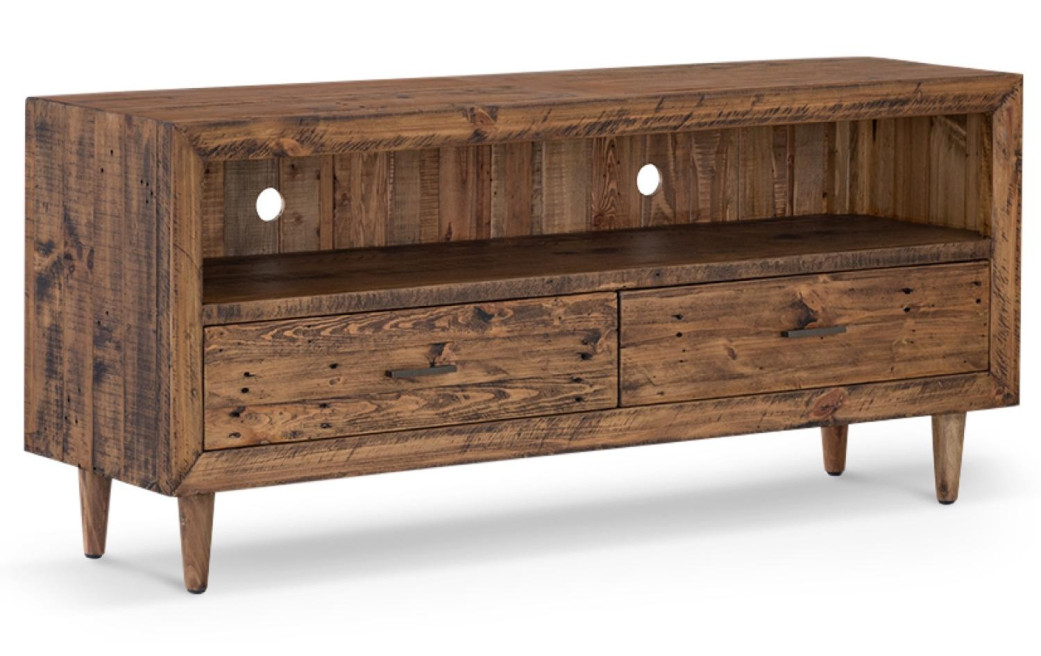 Meuble TV Bas Rangement Bois 2 Tiroirs 160x40x69cm