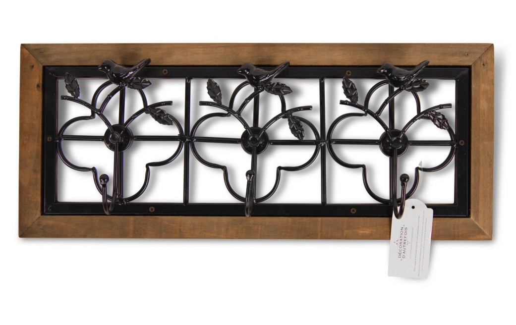 Patère Portemanteau Bois 3 Accroches Marron 53x8x22cm