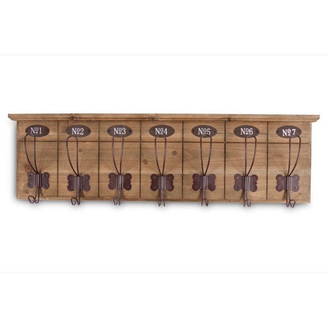 Patère Portemanteau Bois 7 Accroches Marron 73.5x7.5x21cm
