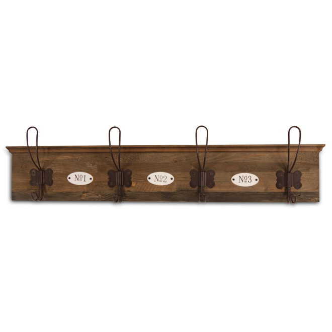 Patère Portemanteau Bois 4 Accroches Marron 72x7.5x13cm