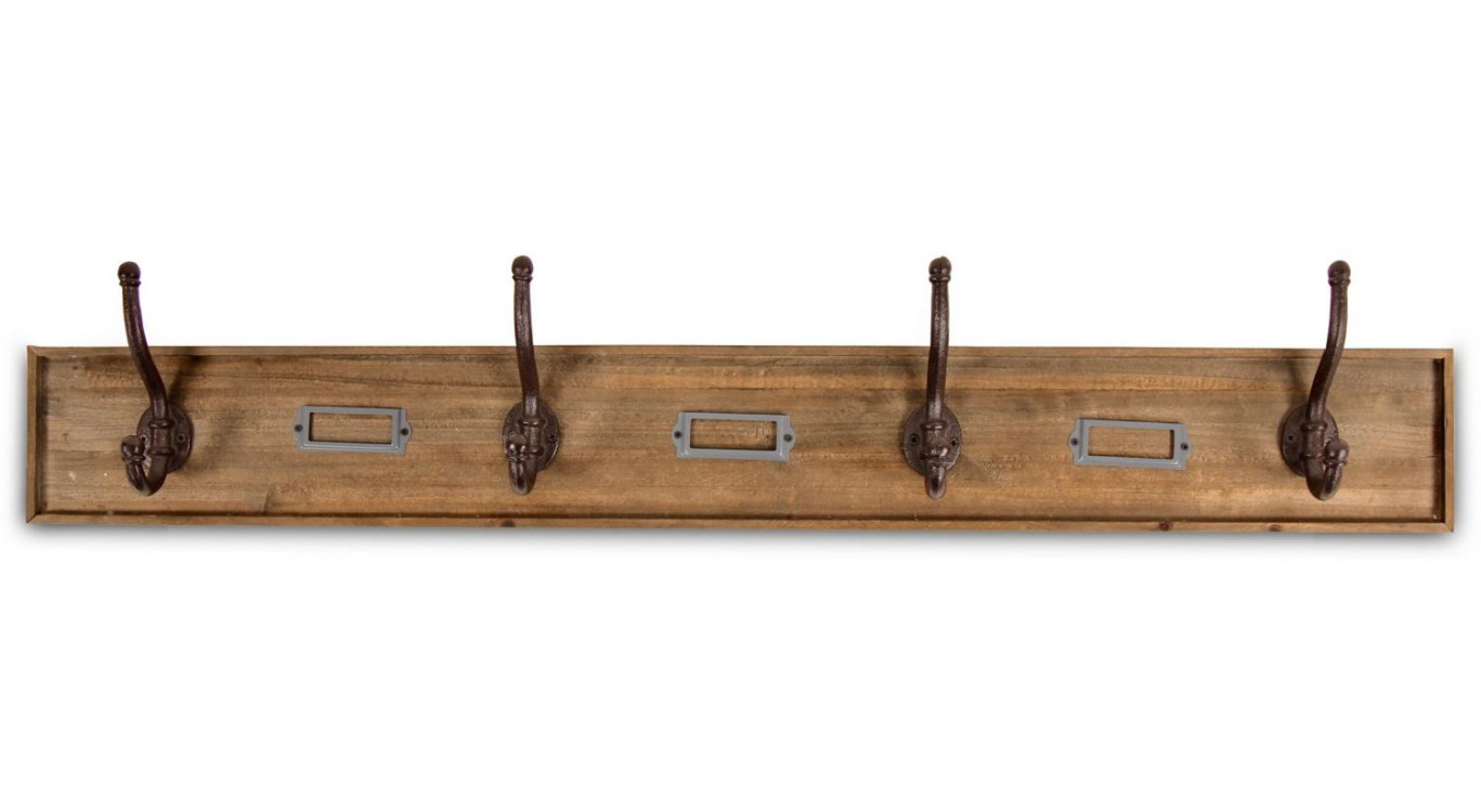 Patère Portemanteau Bois 4 Accroches Marron 97x7.5x17cm