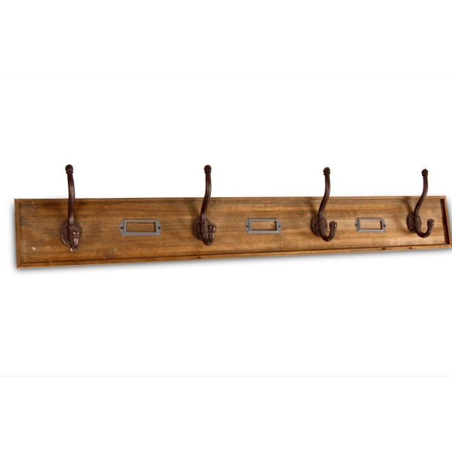 Patère Portemanteau Bois 4 Accroches Marron 97x7.5x17cm