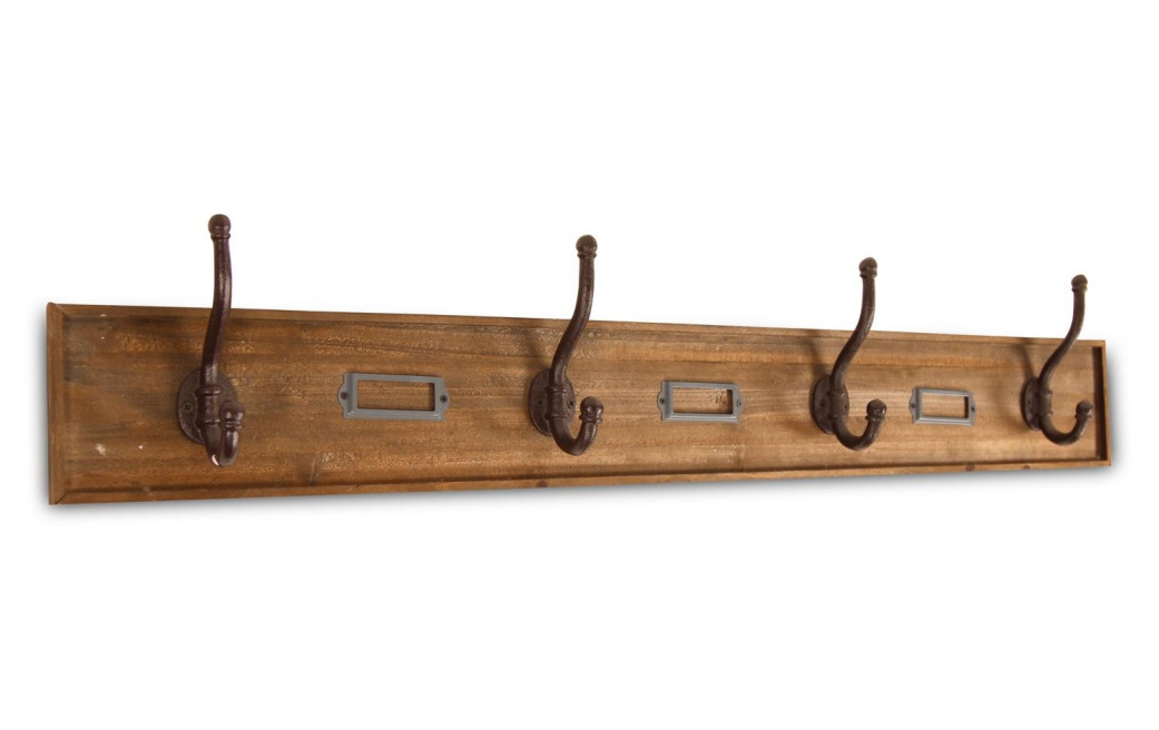 Patère Portemanteau Bois 4 Accroches Marron 97x7.5x17cm