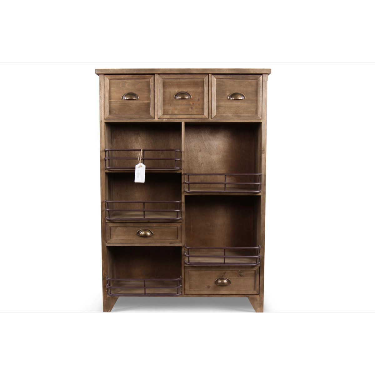 Meuble Rangement Bois 2 Tiroirs Marron 80x30x114.5cm