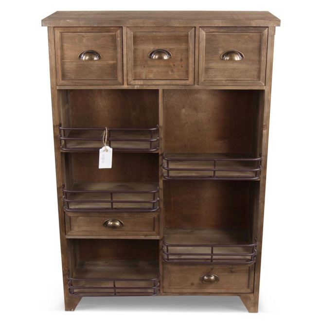 Meuble Rangement Bois 2 Tiroirs Marron 80x30x114.5cm