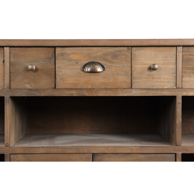 Meuble Semainier Chiffonnier Grainetier Bois 13 Tiroirs Marron 183x45x89.5cm