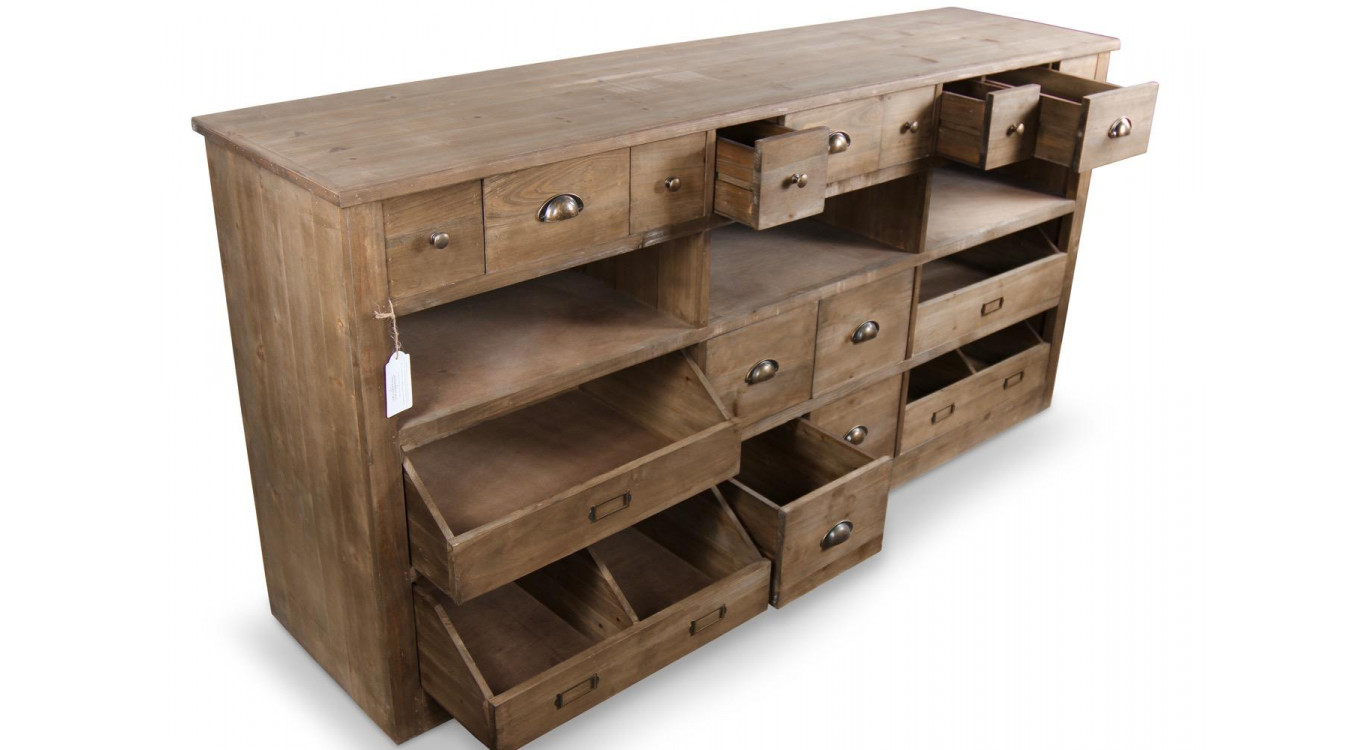 Wochenmöbel Chiffonnier Grainetier Holz 13 Schubladen Braun 183x45x89.5cm