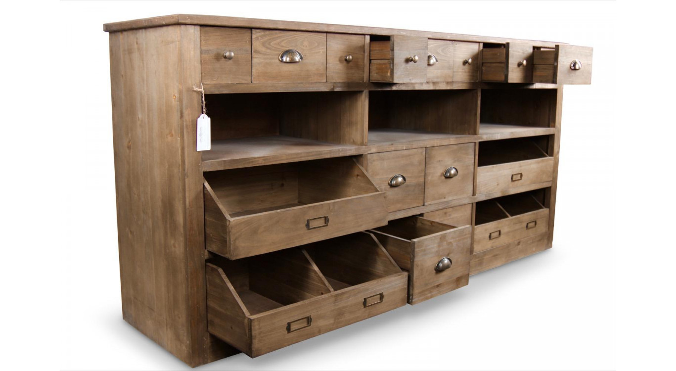 Wochenmöbel Chiffonnier Grainetier Holz 13 Schubladen Braun 183x45x89.5cm