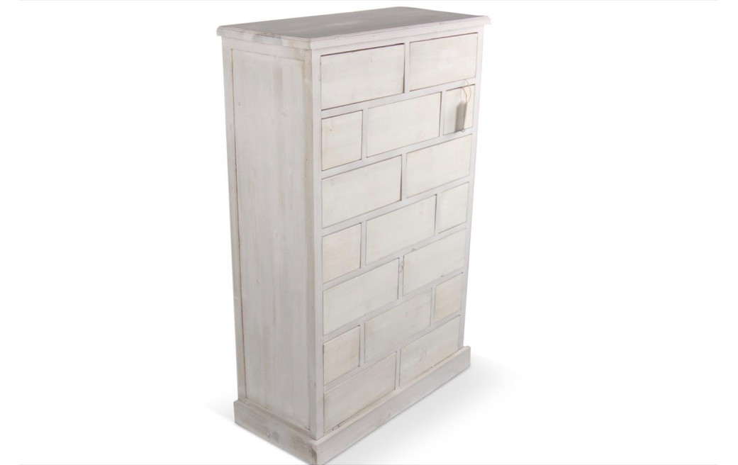 Meuble Semainier Chiffonnier Grainetier Bois Cerusé Blanc 17 Tiroirs Nu 75.5x34x116cm