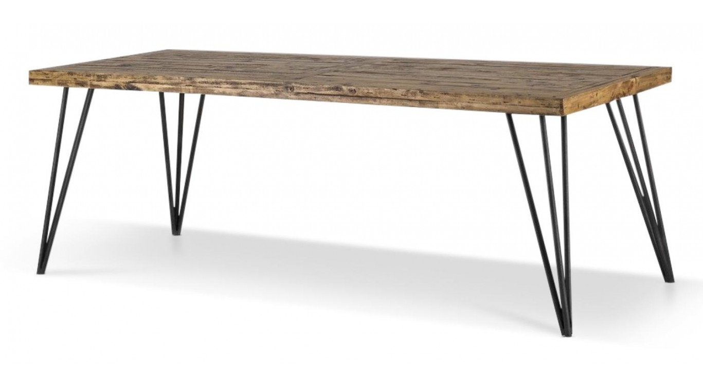 Table Rectangulaire Bois Fer Forgé Marron 220x90x80cm