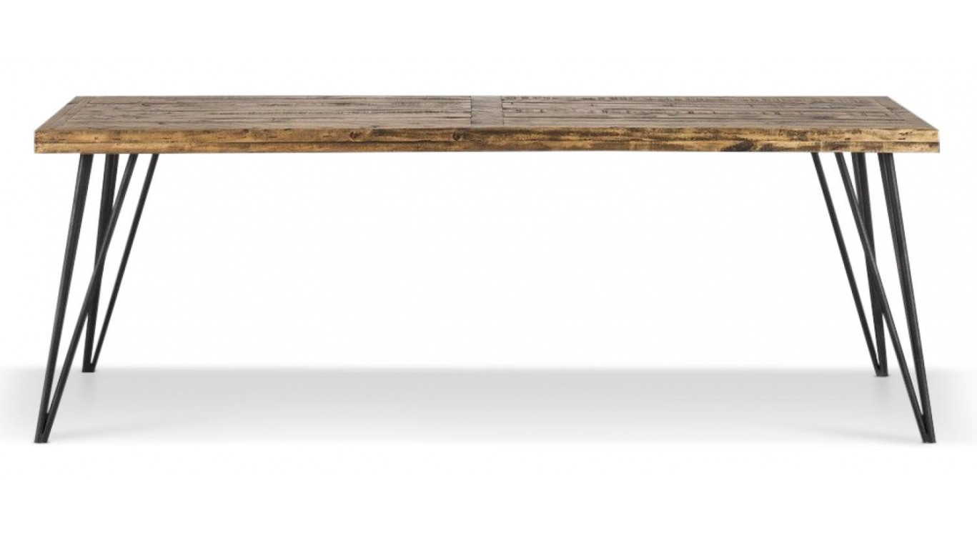 Table Rectangulaire Bois Fer Forgé Marron 220x90x80cm