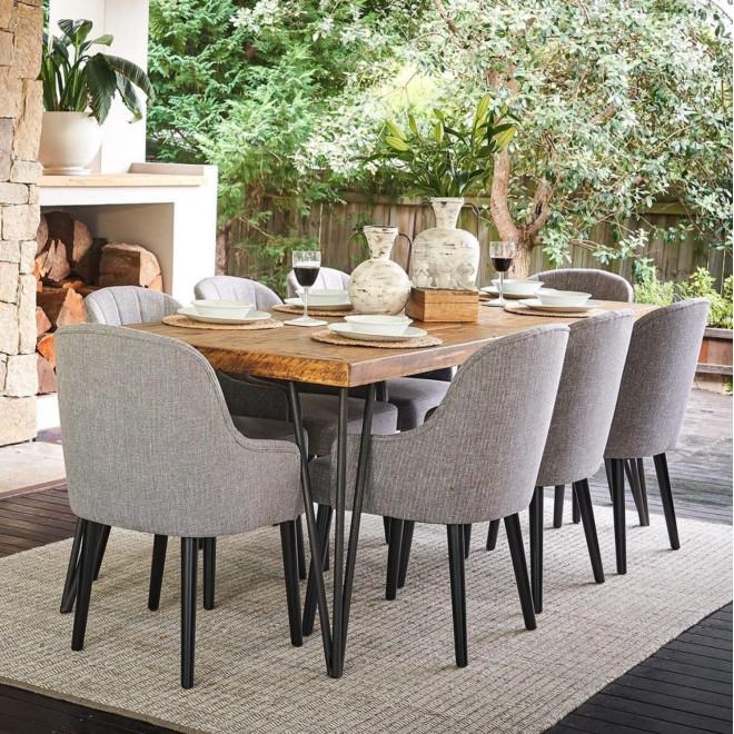 Table Rectangulaire Bois Fer Forgé Marron 220x90x80cm