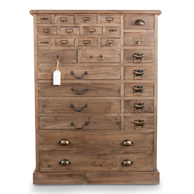 Meuble Semainier Chiffonnier Grainetier Bois 27 Tiroirs Marron 81x37.5x109.5cm