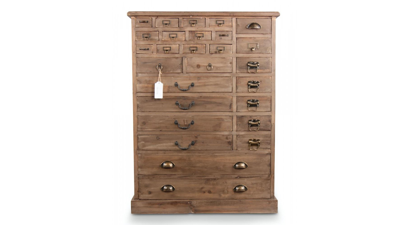 Meuble Semainier Chiffonnier Grainetier Bois 27 Tiroirs Marron 81x37.5x109.5cm