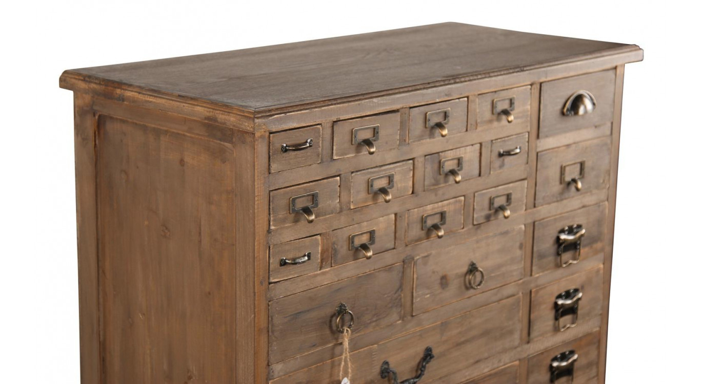 Meuble Semainier Chiffonnier Grainetier Bois 27 Tiroirs Marron 81x37.5x109.5cm