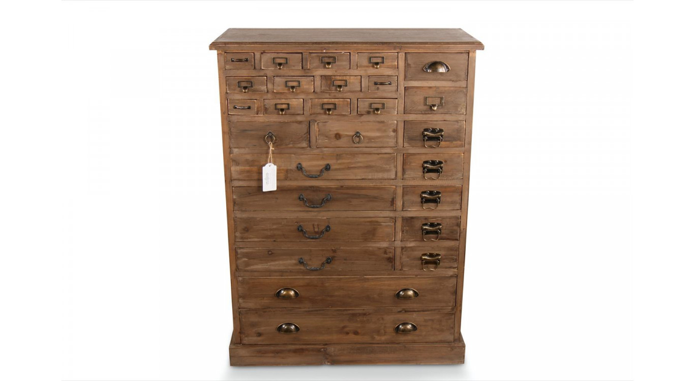 Meuble Semainier Chiffonnier Grainetier Bois 27 Tiroirs Marron 81x37.5x109.5cm
