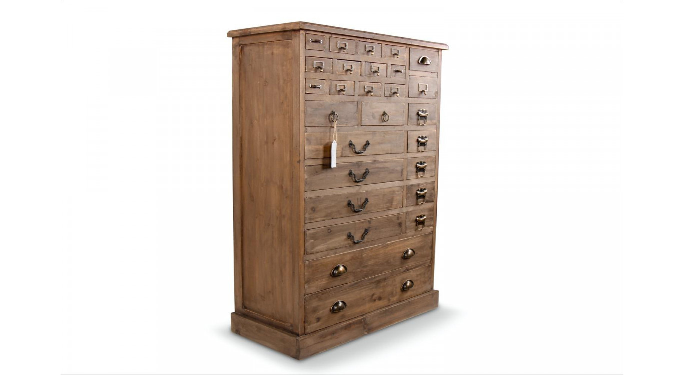 Meuble Semainier Chiffonnier Grainetier Bois 27 Tiroirs Marron 81x37.5x109.5cm