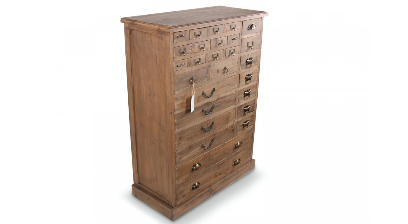 Meuble Semainier Chiffonnier Grainetier Bois 27 Tiroirs Marron 81x37.5x109.5cm