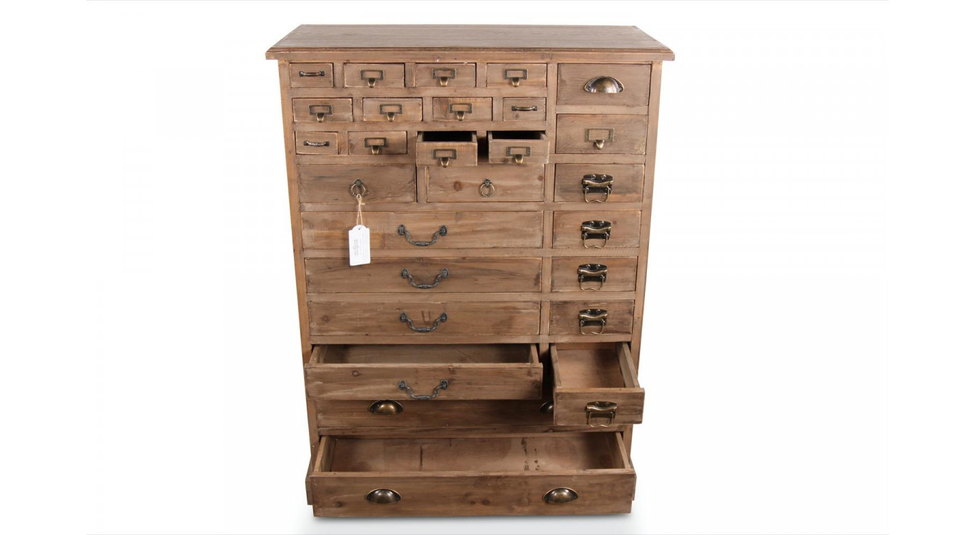 Meuble Semainier Chiffonnier Grainetier Bois 27 Tiroirs Marron 81x37.5x109.5cm