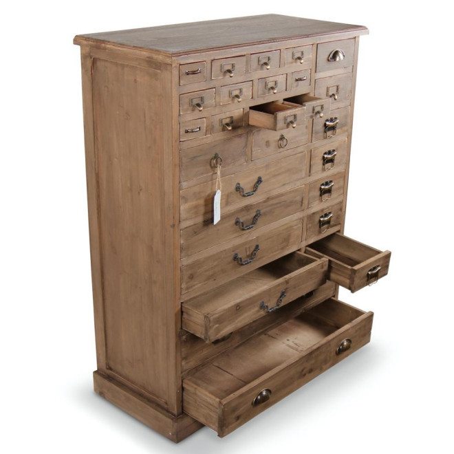 Meuble Semainier Chiffonnier Grainetier Bois 27 Tiroirs Marron 81x37.5x109.5cm