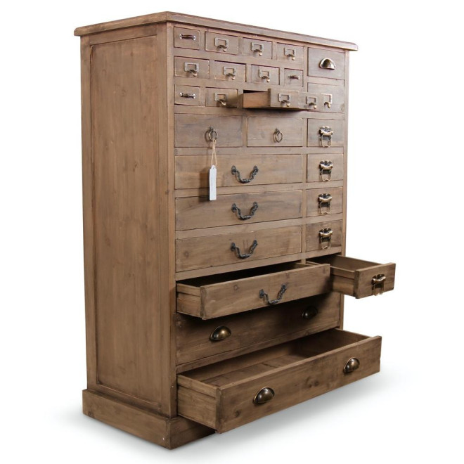 Meuble Semainier Chiffonnier Grainetier Bois 27 Tiroirs Marron 81x37.5x109.5cm