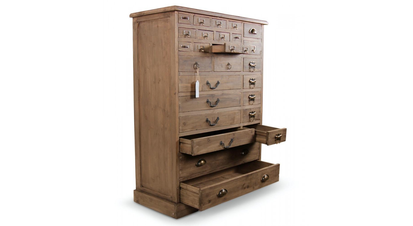 Meuble Semainier Chiffonnier Grainetier Bois 27 Tiroirs Marron 81x37.5x109.5cm