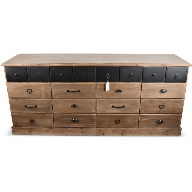 Meuble Semainier Chiffonnier Grainetier Bois 13 Tiroirs Marron 199x55x85cm