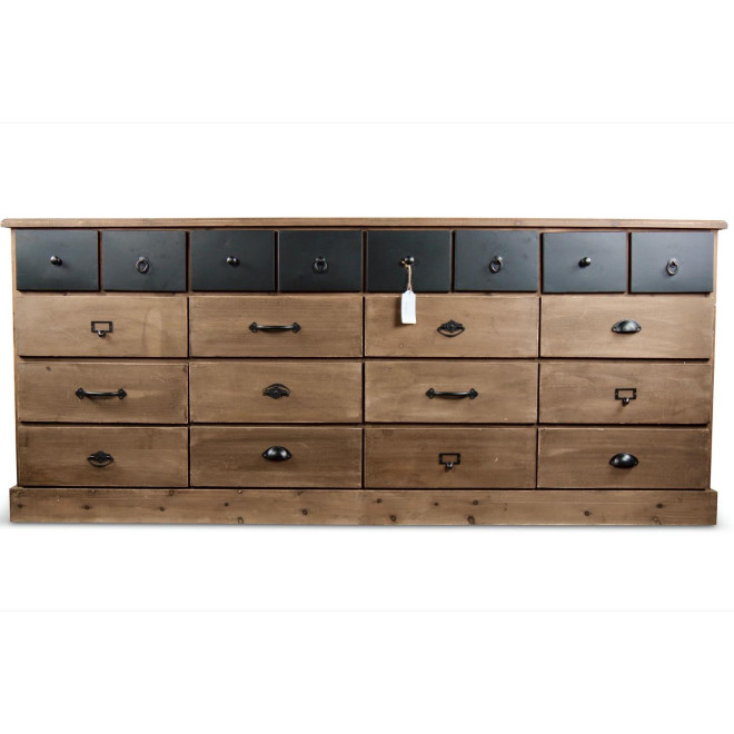 Meuble Semainier Chiffonnier Grainetier Bois 13 Tiroirs Marron 199x55x85cm