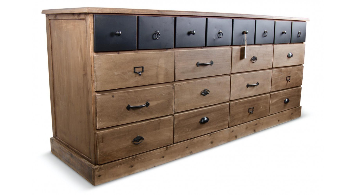 Meuble Semainier Chiffonnier Grainetier Bois 13 Tiroirs Marron 199x55x85cm