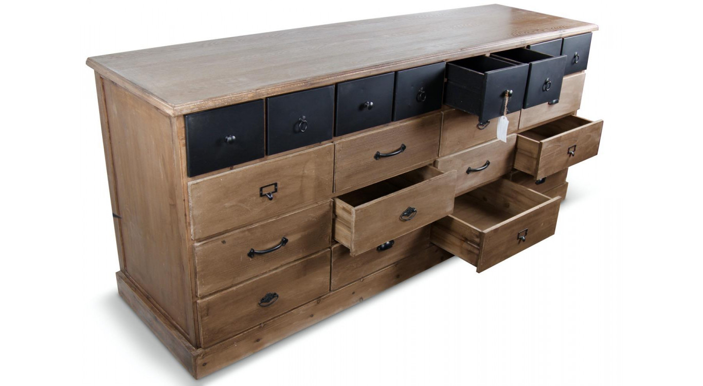 Wochenmöbel Chiffonnier Grainetier Holz 13 Schubladen Braun 199x55x85cm