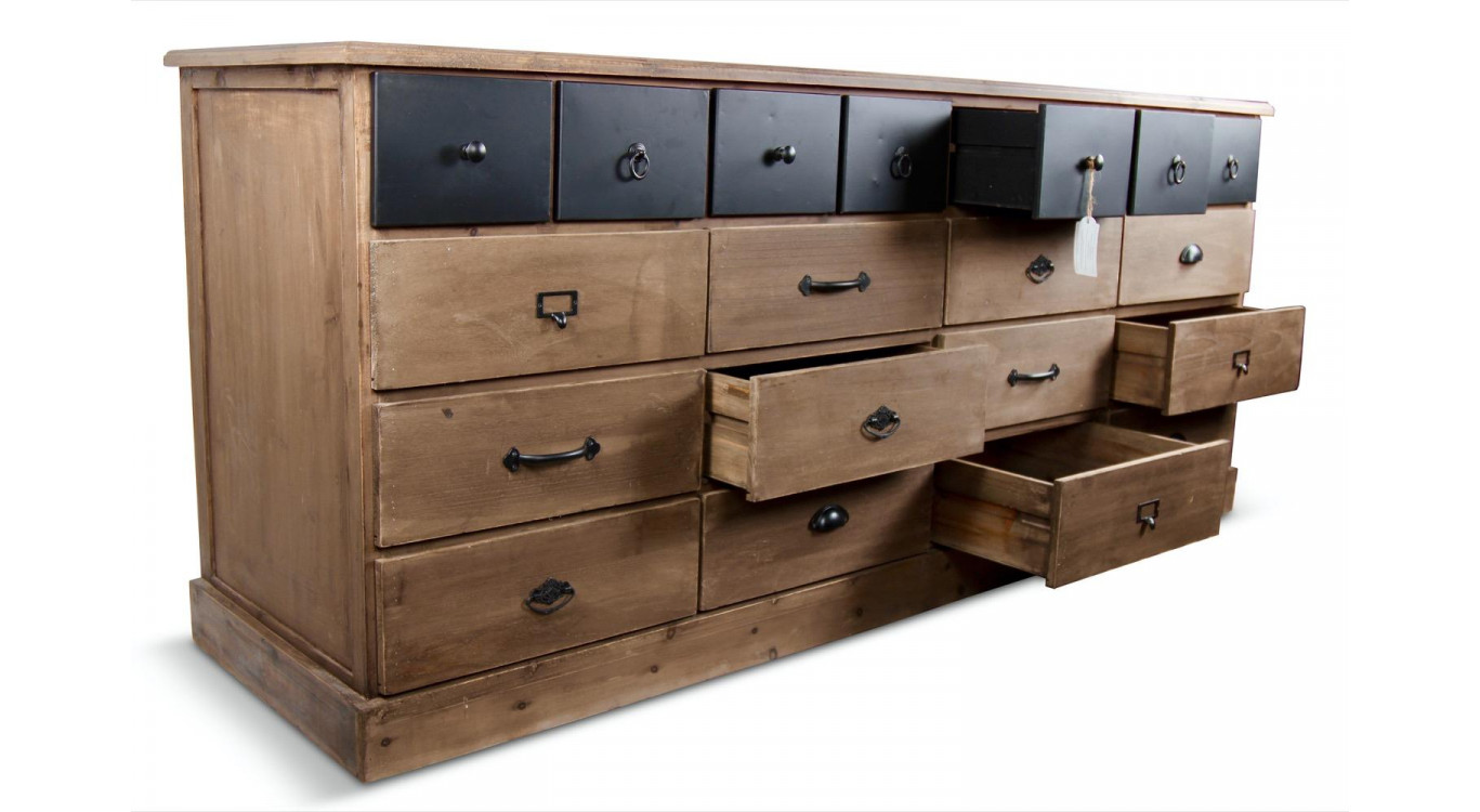 Wochenmöbel Chiffonnier Grainetier Holz 13 Schubladen Braun 199x55x85cm