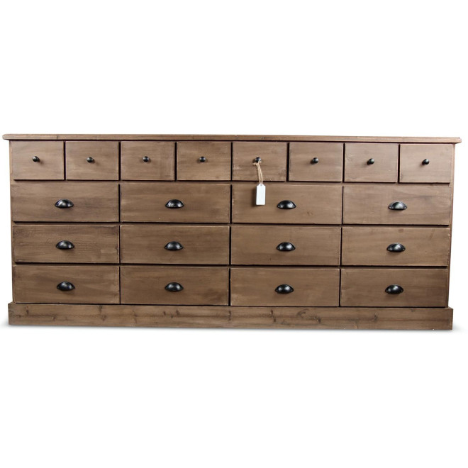 Meuble Semainier Chiffonnier Grainetier Bois 13 Tiroirs Marron 199x55x85cm