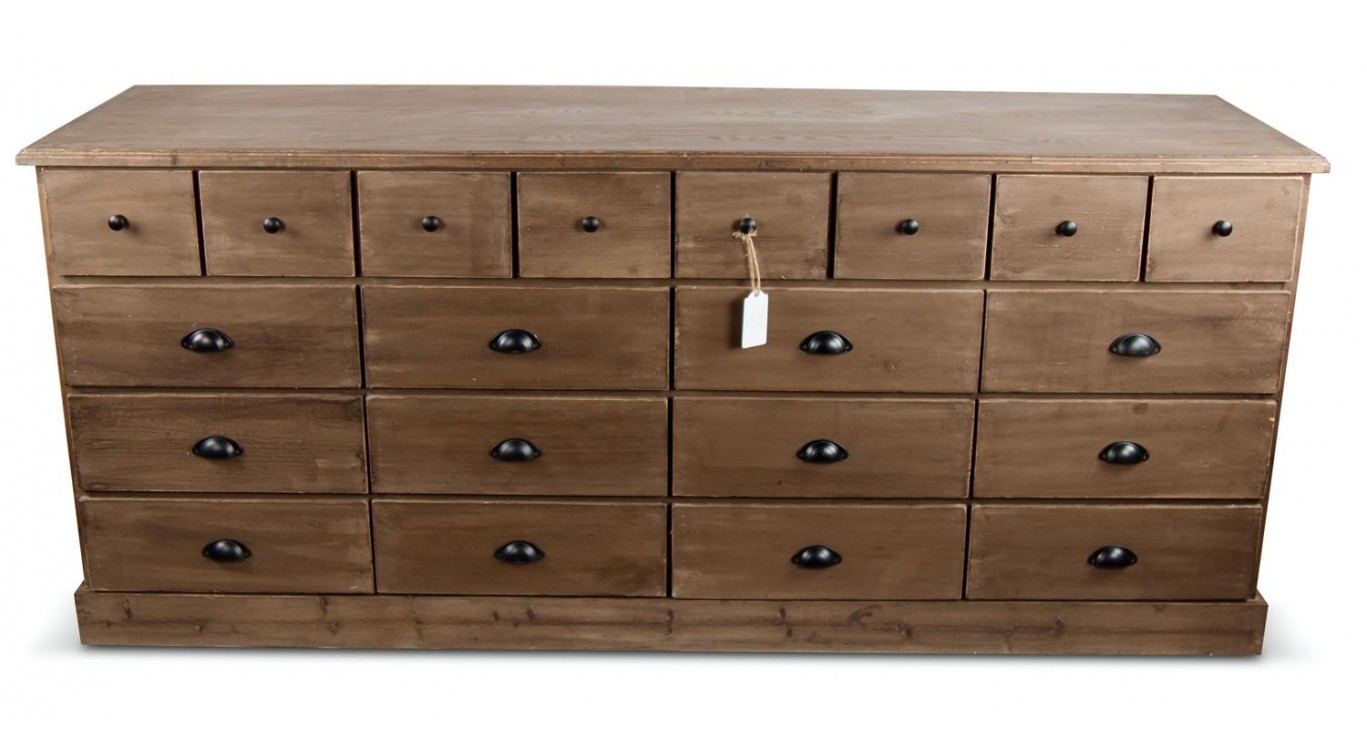 Meuble Semainier Chiffonnier Grainetier Bois 13 Tiroirs Marron 199x55x85cm