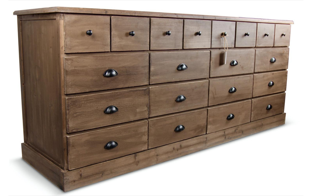 Meuble Semainier Chiffonnier Grainetier Bois 13 Tiroirs Marron 199x55x85cm