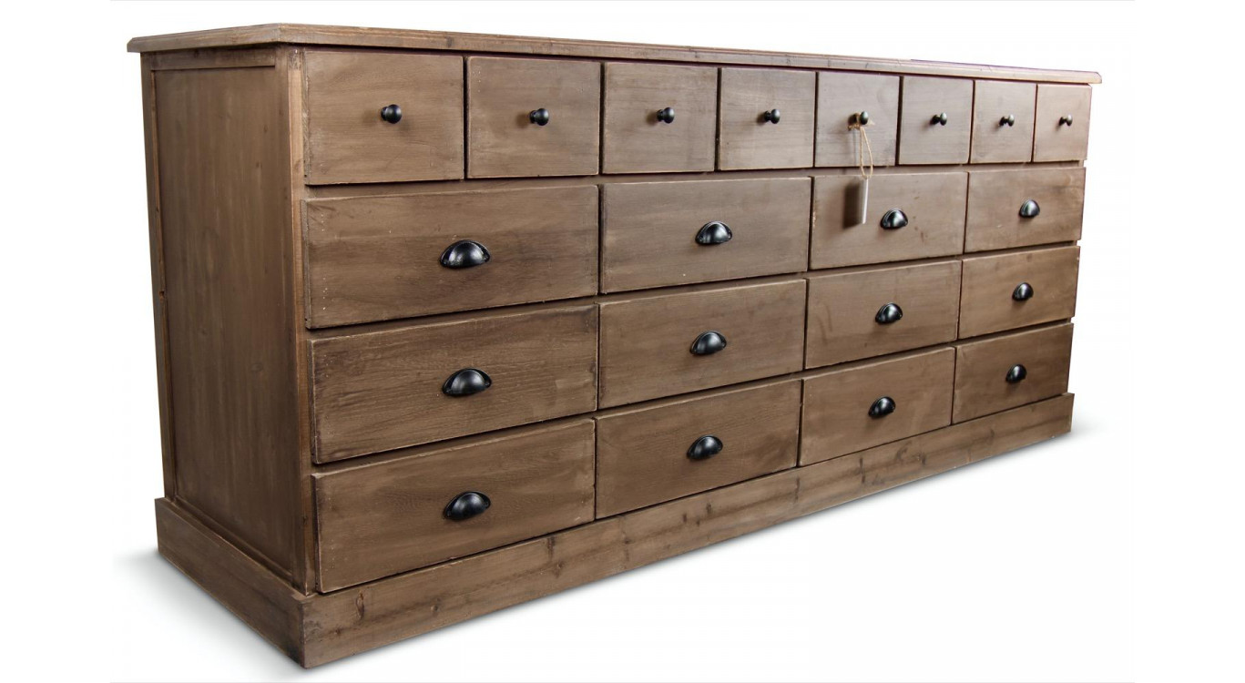 Meuble Semainier Chiffonnier Grainetier Bois 13 Tiroirs Marron 199x55x85cm