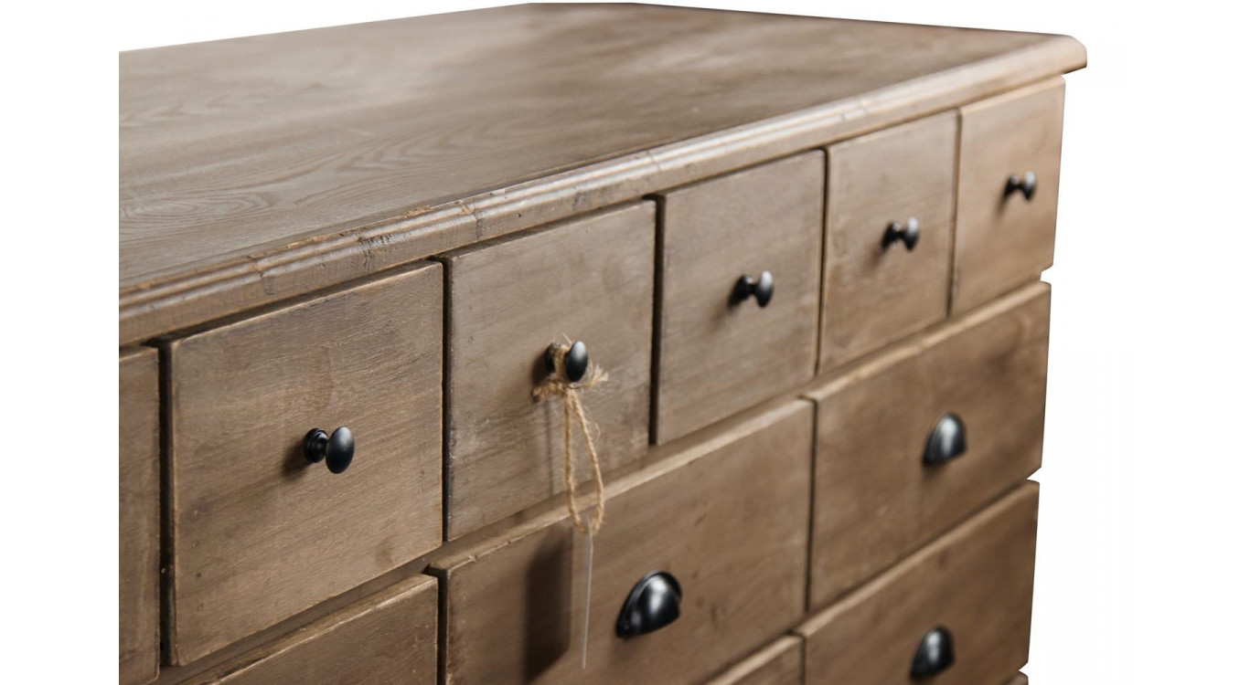 Meuble Semainier Chiffonnier Grainetier Bois 13 Tiroirs Marron 199x55x85cm