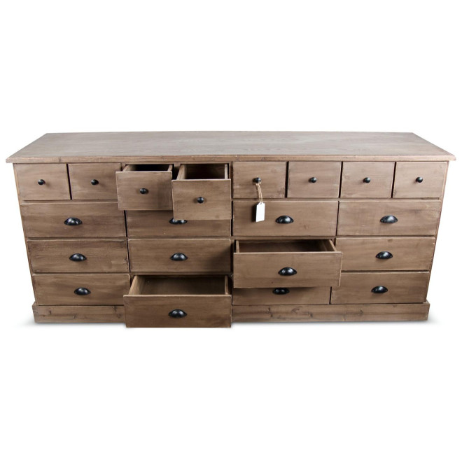 Meuble Semainier Chiffonnier Grainetier Bois 13 Tiroirs Marron 199x55x85cm