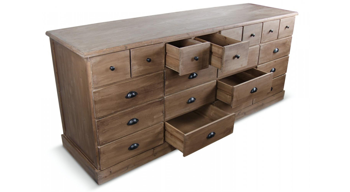 Wochenmöbel Chiffonnier Grainetier Holz 13 Schubladen Braun 199x55x85cm